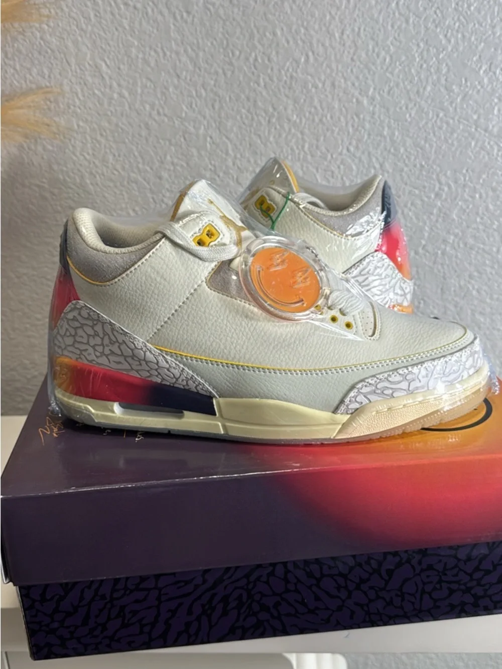 Jordan Men's White Sneakers with Multicolor Heel Accent